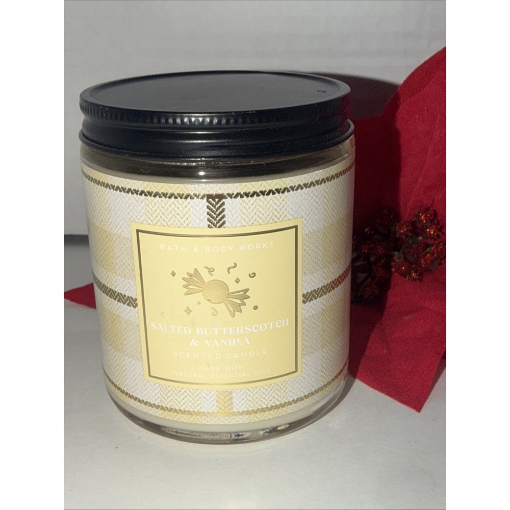 Bath & Body Works Salted Butterscotch & Vanilla Scented Candle 7 oz Single Wick
